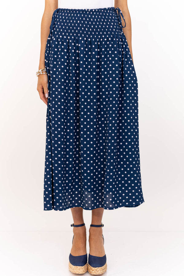 Picnic Perfect Navy Polka Dot Midi Skirt
