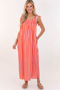Made To Feel Good Red Striped Midi Dress