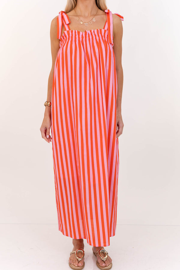 Made To Feel Good Red Striped Midi Dress