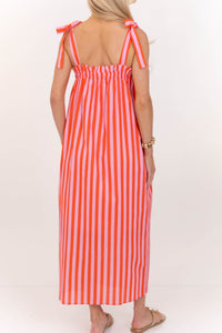 Made To Feel Good Red Striped Midi Dress