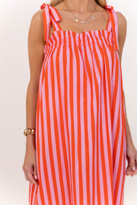 Made To Feel Good Red Striped Midi Dress