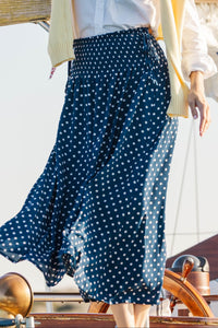 Picnic Perfect Navy Polka Dot Midi Skirt