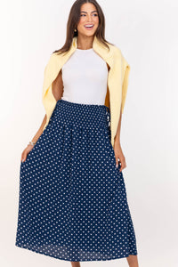 Picnic Perfect Navy Polka Dot Midi Skirt