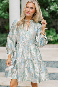 Playful Fun Light Blue Brocade Dress