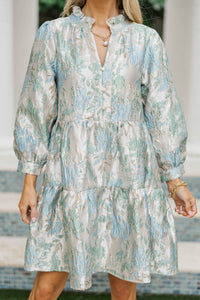 Playful Fun Light Blue Brocade Dress