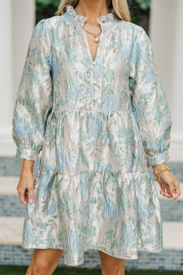 Playful Fun Light Blue Brocade Dress