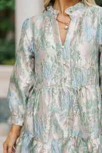 Playful Fun Light Blue Brocade Dress