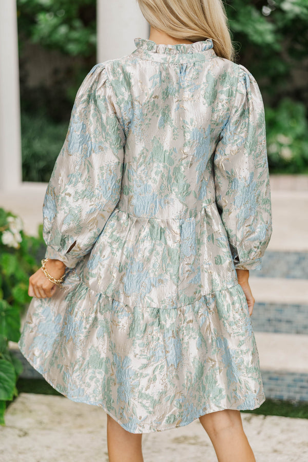 Playful Fun Light Blue Brocade Dress