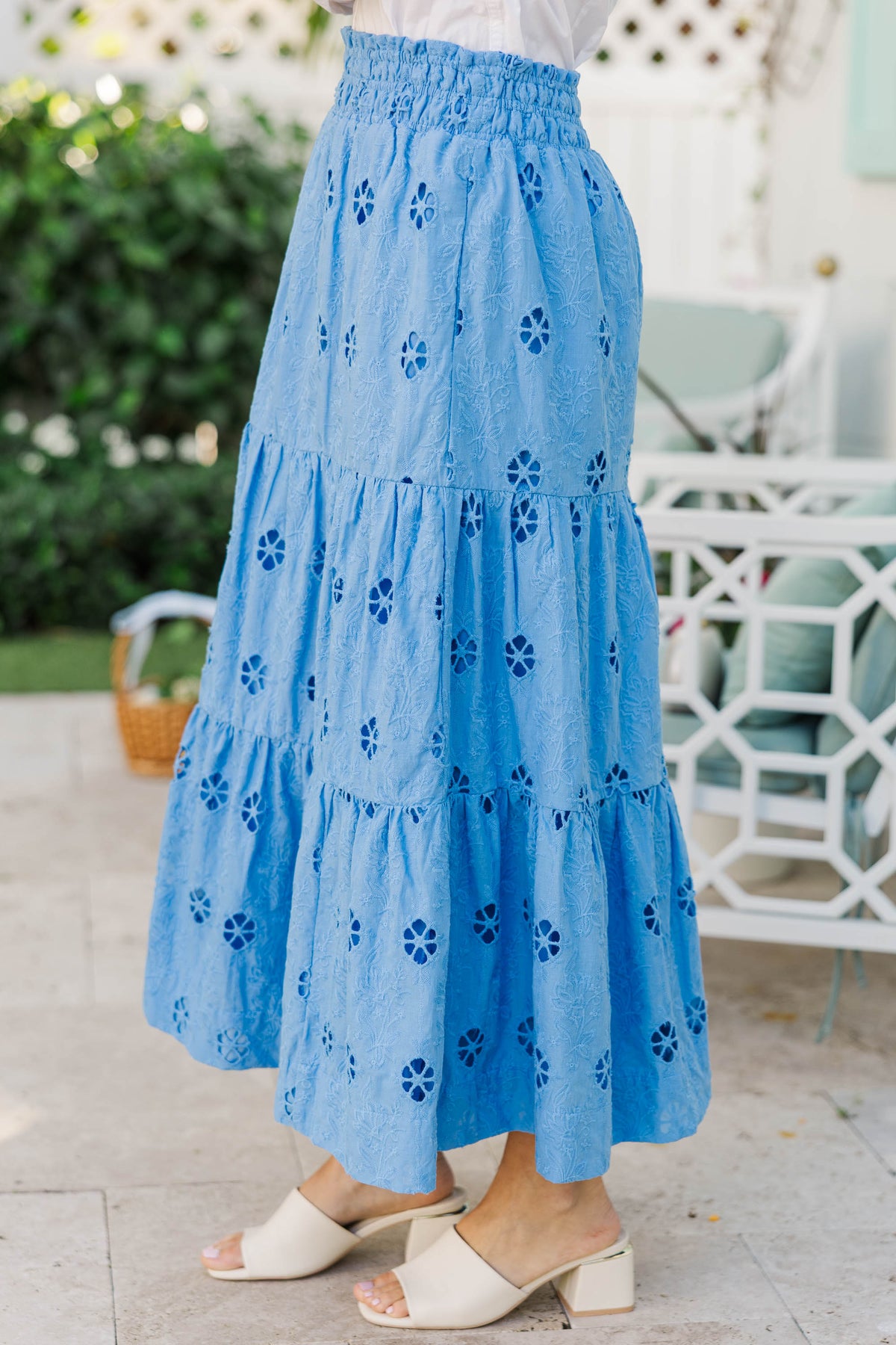 Soft Steps Blue Eyelet Midi Skirt – Shop the Mint