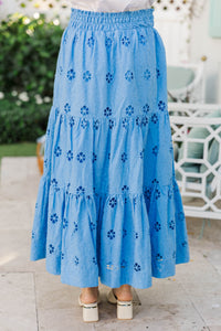 Soft Steps Blue Eyelet Midi Skirt