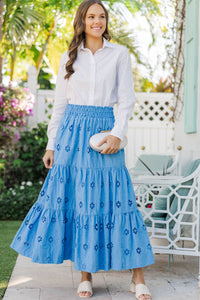 Soft Steps Blue Eyelet Midi Skirt