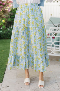 Start The Day Blue Butterfly Floral Maxi Skirt