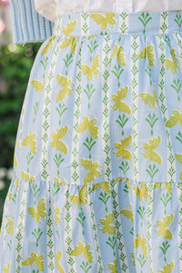 Start The Day Blue Butterfly Floral Maxi Skirt