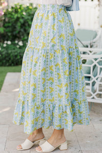 Start The Day Blue Butterfly Floral Maxi Skirt