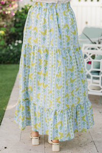 Start The Day Blue Butterfly Floral Maxi Skirt