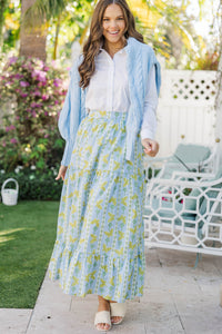 Start The Day Blue Butterfly Floral Maxi Skirt