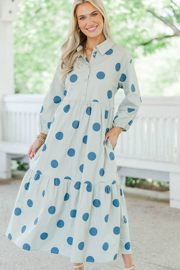 Effortlesss Staple Sage Polka Dot Dress