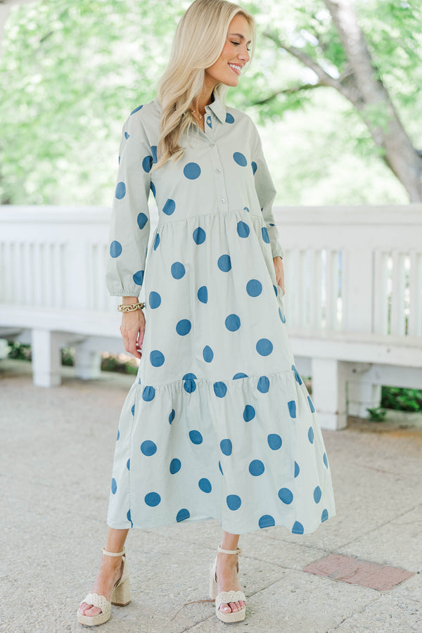 Effortlesss Staple Sage Polka Dot Dress