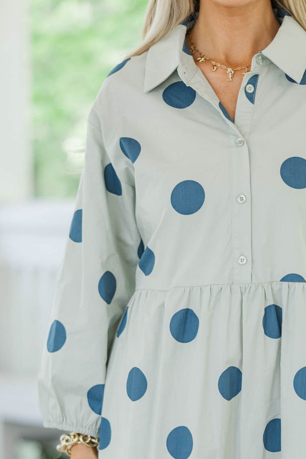 Effortlesss Staple Sage Polka Dot Dress