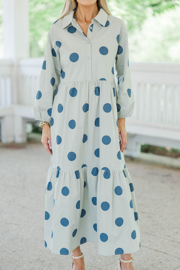 Effortlesss Staple Sage Polka Dot Dress