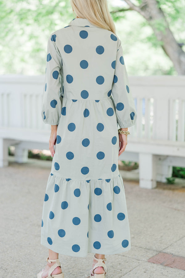 Effortlesss Staple Sage Polka Dot Dress