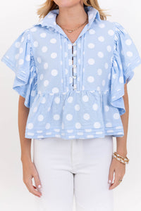 Purely You Light Blue Polka Dot Blouse