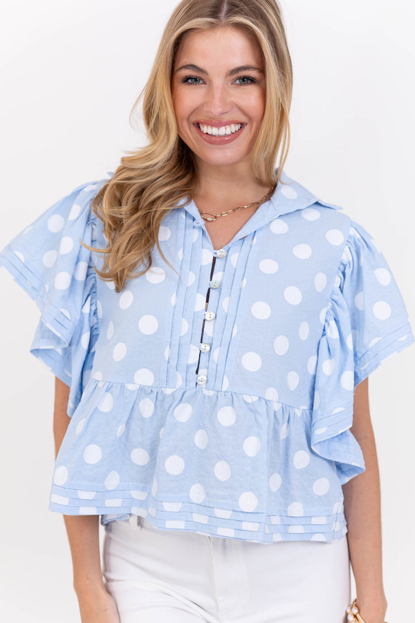Purely You Light Blue Polka Dot Blouse