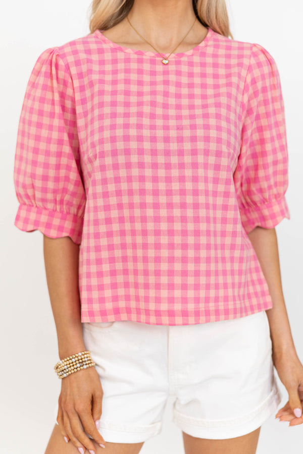 Lovely Outlook Pink Gingham Blouse