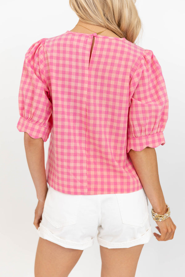 Lovely Outlook Pink Gingham Blouse