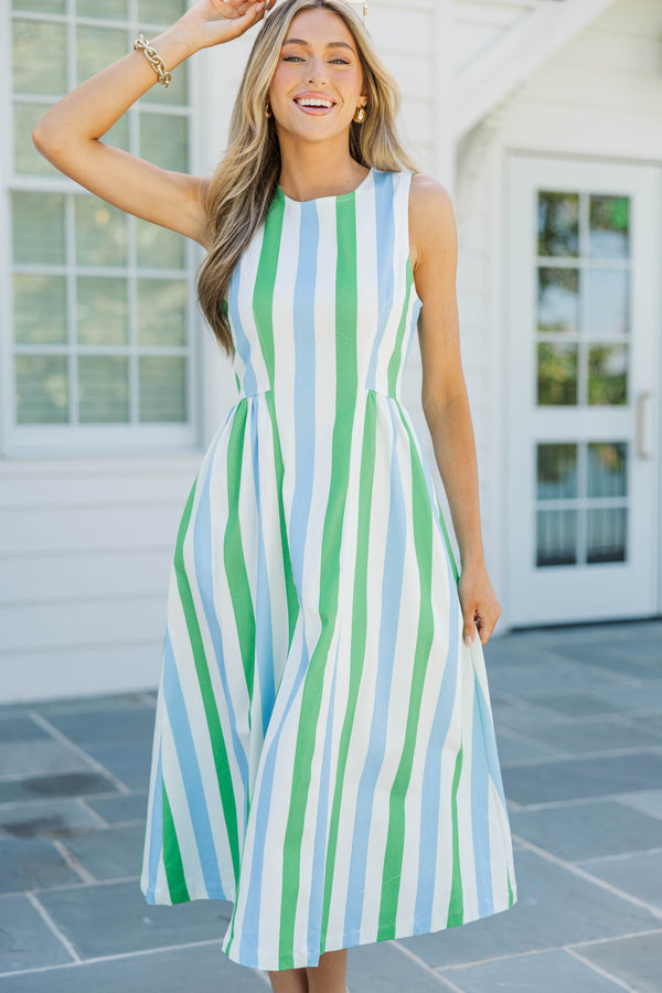 All The Pretty Details Blue Striped Midi Dress