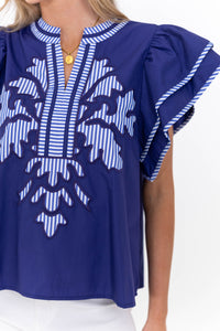 Harbor Breeze Navy Blue Embroidered Top