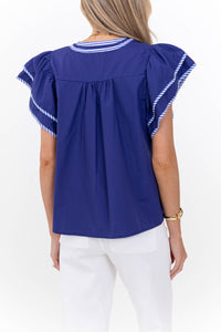 Harbor Breeze Navy Blue Embroidered Top