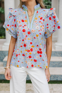 Spring Confetti Blue Floral Blouse