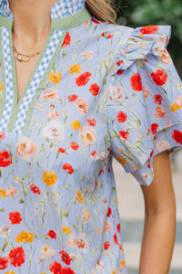Spring Confetti Blue Floral Blouse