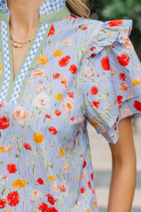Spring Confetti Blue Floral Blouse
