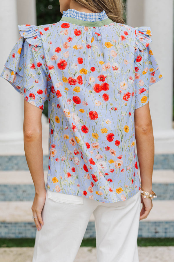 Spring Confetti Blue Floral Blouse