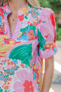 Sunburst Pink Floral Puff Sleeve Top
