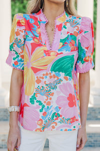 Sunburst Pink Floral Puff Sleeve Top
