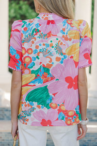 Sunburst Pink Floral Puff Sleeve Top