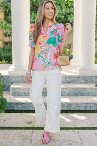 Sunburst Pink Floral Puff Sleeve Top
