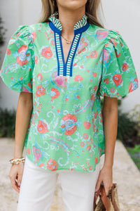 Springtime in the Grove Green Paisley Floral Top