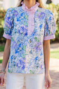 Garden Picnic Blue Floral Blouse