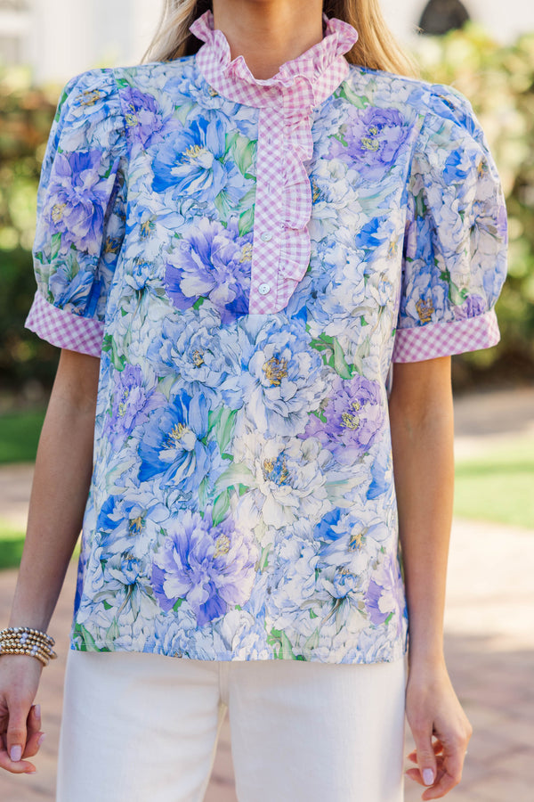 Garden Picnic Blue Floral Blouse
