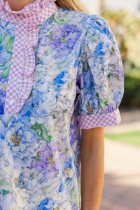 Garden Picnic Blue Floral Blouse