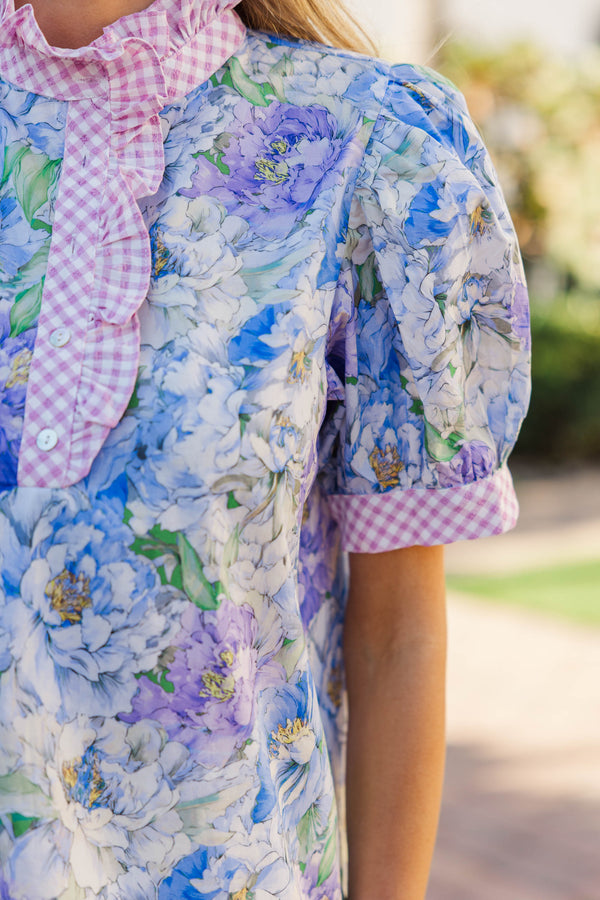 Garden Picnic Blue Floral Blouse
