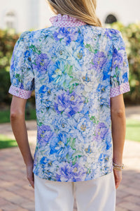 Garden Picnic Blue Floral Blouse