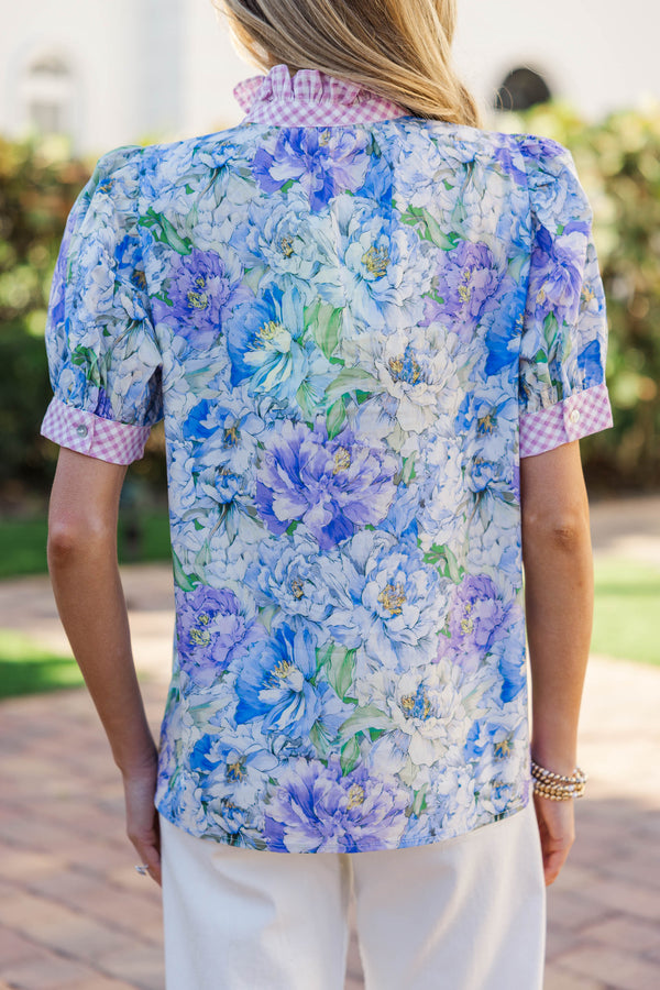 Garden Picnic Blue Floral Blouse