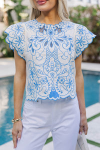 In A Daydream Blue Embroidered Blouse