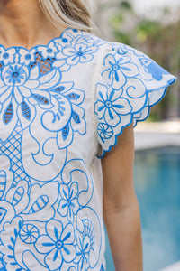 In A Daydream Blue Embroidered Blouse