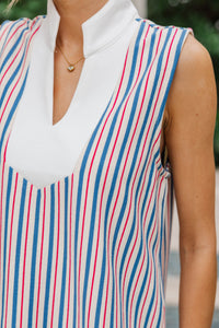 Fresh Start Slate Blue Striped Blouse